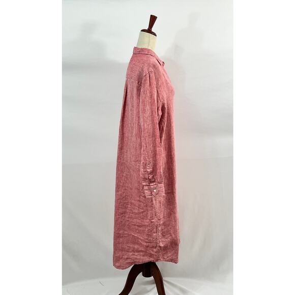 FRANK & EILEEN Sz M Medium Pink Red Linen Rory Maxi Shirt Dress - Picture 9 of 12